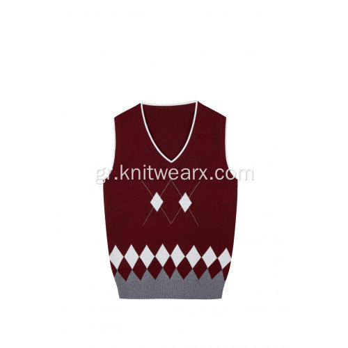 Boy's Knitted Diamond Jacquard Argyle School Vest